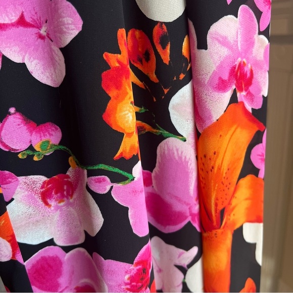 Eliza J. Hibiscus orchids print sleeveless chiffon maxi dress, fully lined, sz 6 - Picture 11 of 14